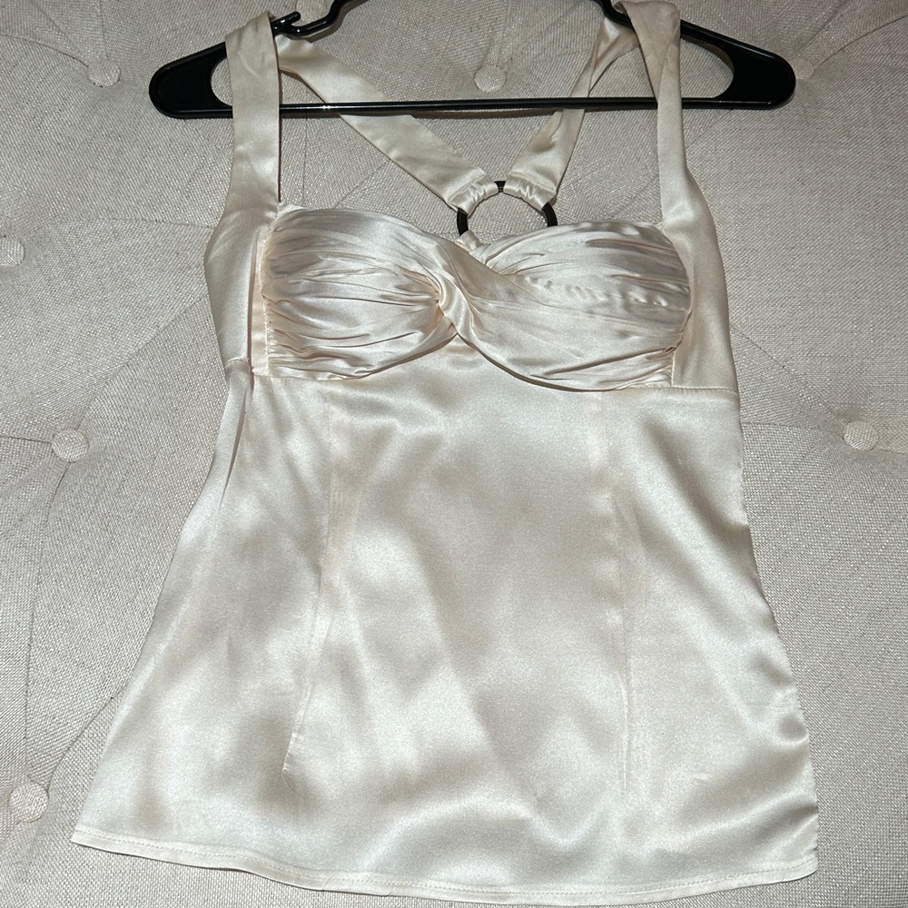 bebe Ivory Satin Halter Bustier